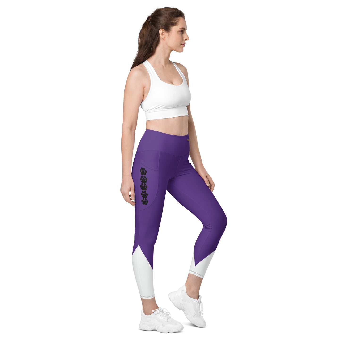 Basic Purple and white Leggings with pockets and Pawprints