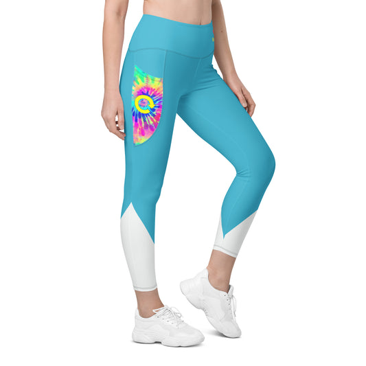Rally Turquoise Blue Leggings with Tie Dye Pockets