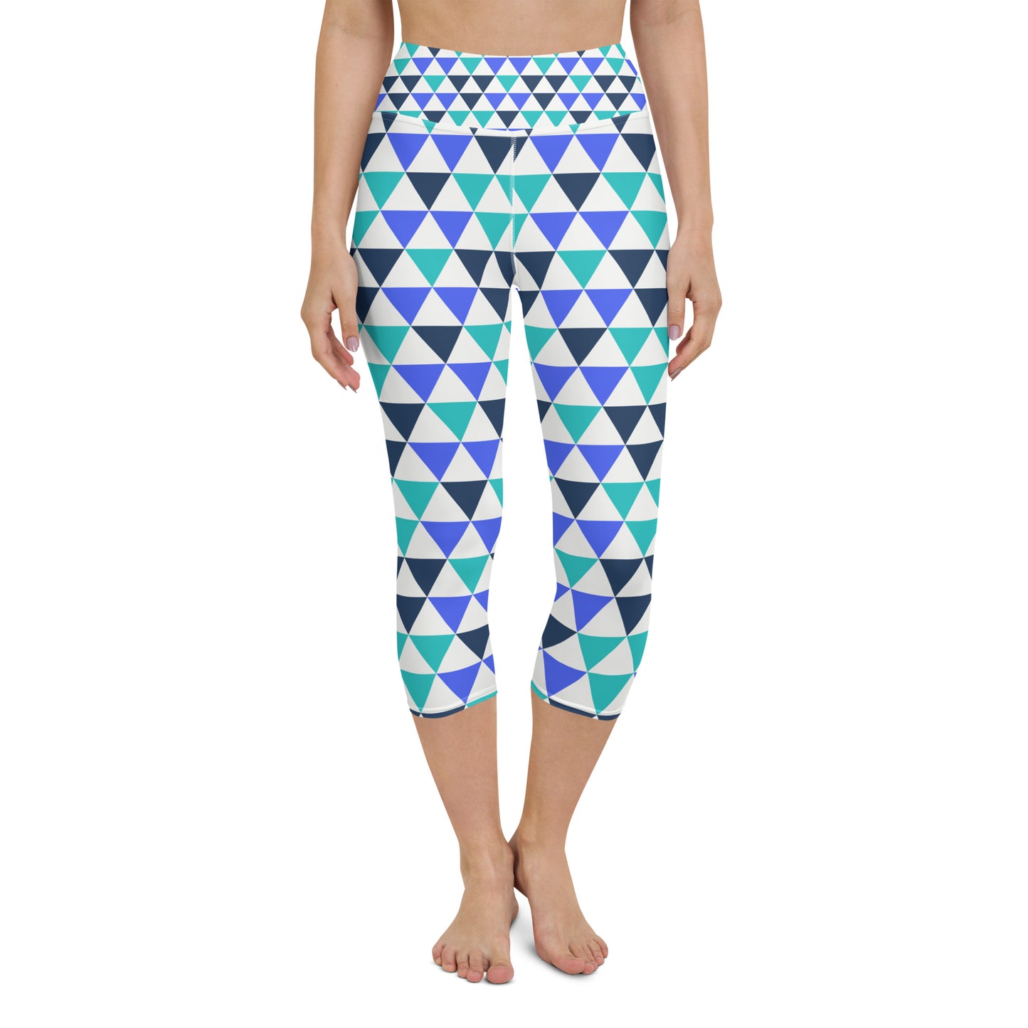 Basic Blue and Teal geometric Capri Leggings