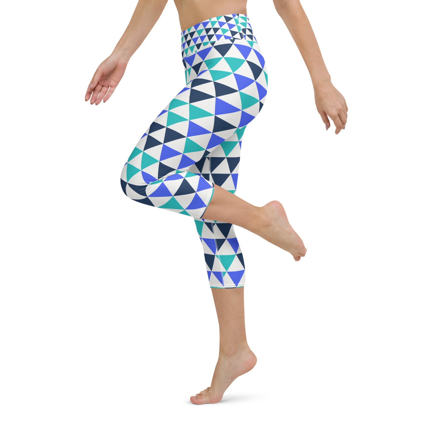 Basic Blue and Teal geometric Capri Leggings