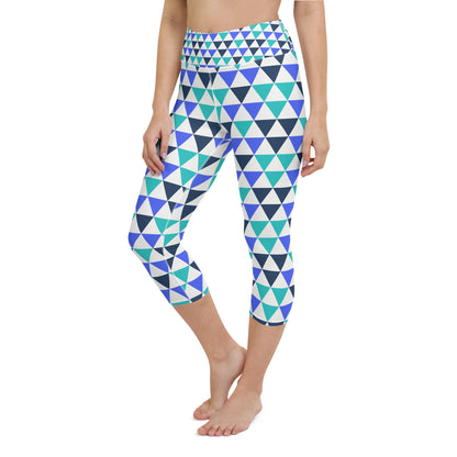 Basic Blue and Teal geometric Capri Leggings