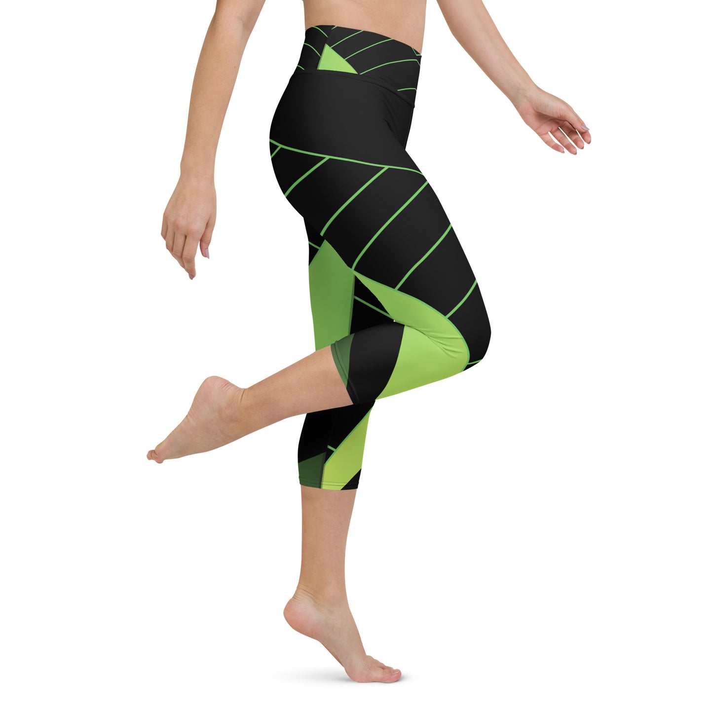 Basic Green Geometric Capri Leggings