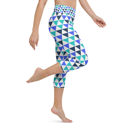 Basic Blue and Teal geometric Capri Leggings