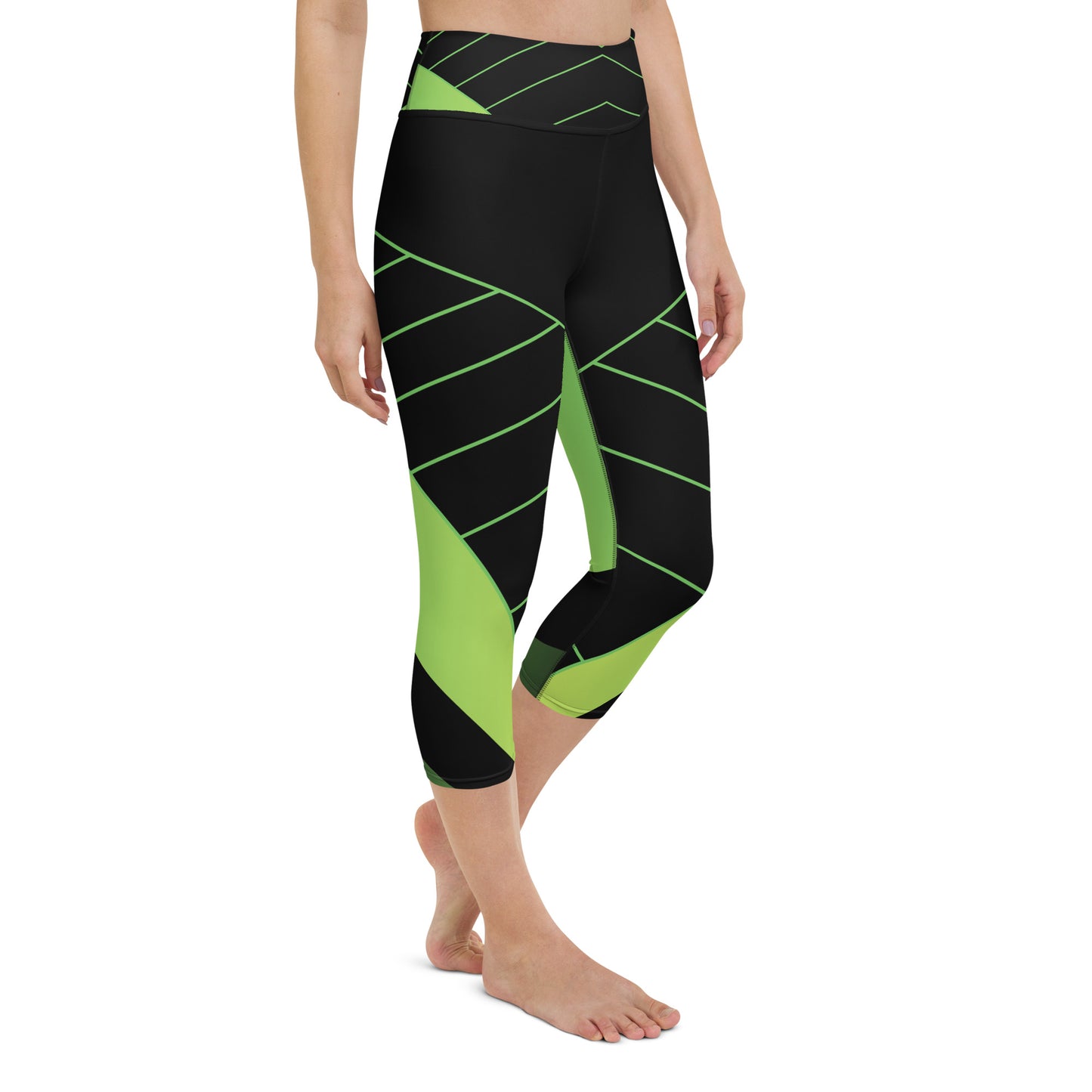 Basic Green Geometric Capri Leggings