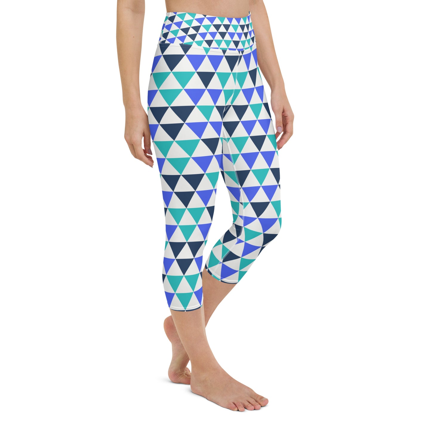 Basic Blue and Teal geometric Capri Leggings